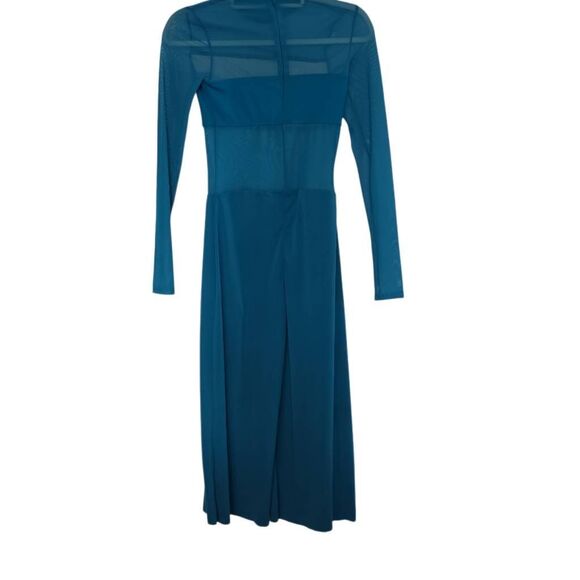 Balera Adult Small Teal Mesh Cutout Long Sleeve Cropped Pant Dance Costume - Picture 5 of 6